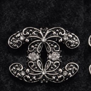 Designer inspired Black and Silver Crystal Brooch